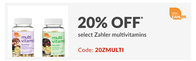 20% off* select Zahler multivitamins. CODE: 20ZMULTI