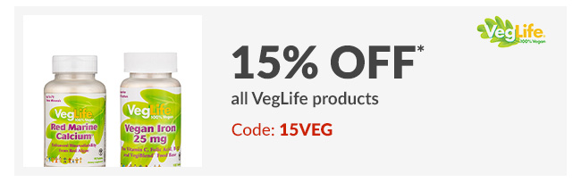 15% off* all VegLife products. CODE: 15VEG