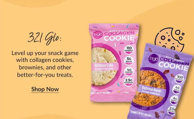 321 Glo: Level up your snack game with collagen cookies, brownies, and other better-for-you treats.