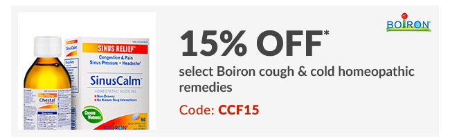 15% off* select Boiron cough & cold homeopathic remedies - Code: CCF15
