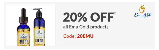 20% off* all Emu Gold products - Code: 20EMU