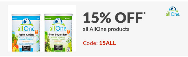 15% off* all allOne products. Code: 15ALL