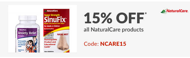 15% off* all NaturalCare products. Code: NCARE15