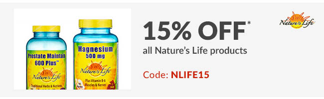 15% off* all Nature's Life products. Code: NLIFE15