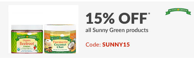 15% off* all Sunny Green products. Code: SUNNY15