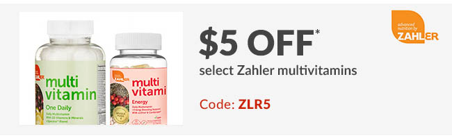 $5 off* select Zahler multivitamins. Code: ZLR5