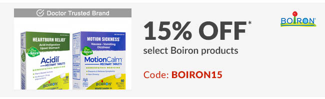 15% off* select Boiron products. Code: BOIRON15