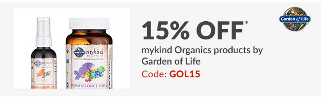 15% off* mykind Organics products by Garden of Life . Code: GOL15