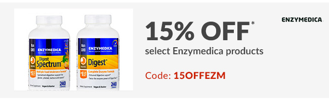 15% off* select Enzymedica products. Code: 15OFFEZM
