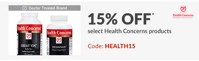 15% off* select Health Concerns products. Code: HEALTH15