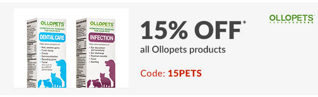 15% off* all Ollopets products. Code: 15PETS