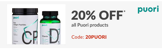 20% off* all Puori products. Code: 20PUORI