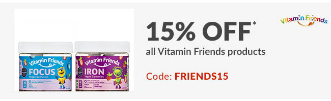15% off* all Vitamin Friends products. Code: FRIENDS15