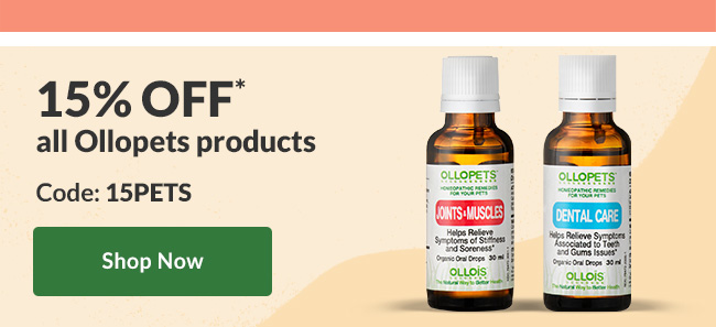 15% OFF* all Ollopets products. Code: 15PETS. Shop Now