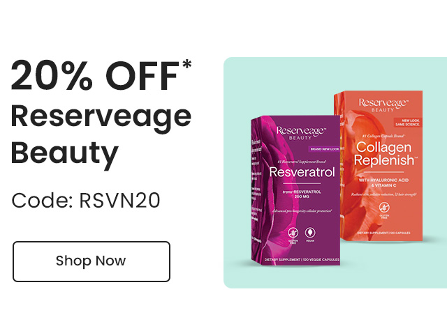 Reserveage Beauty: 20% off* all Reserveage Beauty products. Code: RSVN20. Shop Now.