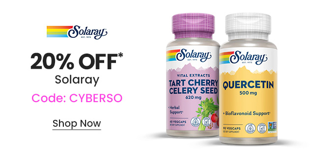 Solaray: 20% OFF* Solaray. Code: CYBERSO. Shop Now.