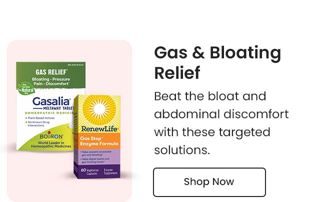 Gas & Bloating Relief: Beat the bloat and abdominal discomfort with these targeted solutions. Shop Now.