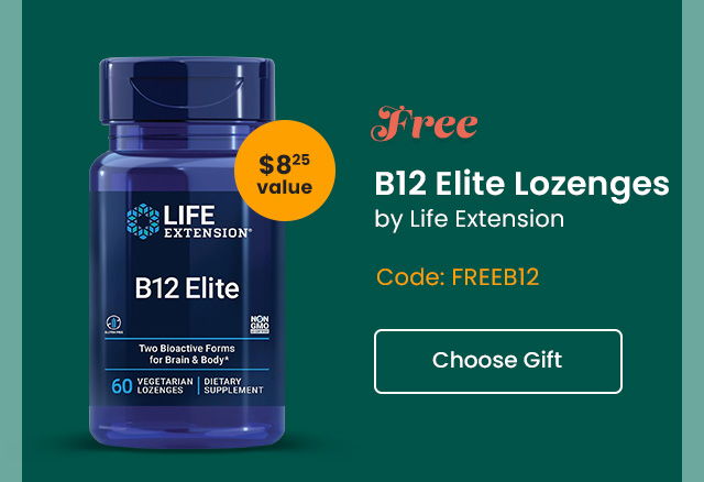 Free B12 Elite Lozenges by Life Extension. $8.25 value. Code: FREEB12. Choose Gift.
