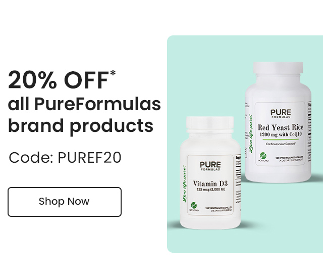 PureFormulas: 20% off* all PureFormulas brand products. Code: PUREF20. Shop Now.