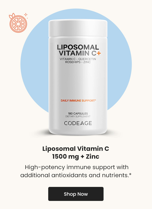 Liposomal Vitamin C 1500 mg + Zinc by Codeage: High-potency immune support with additional antioxidants and nutrients.* Shop Now.