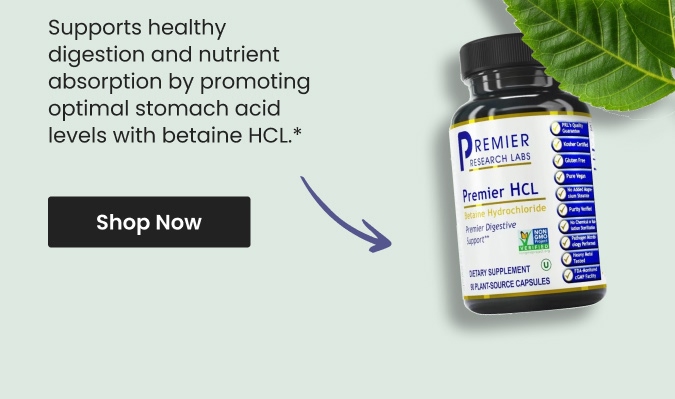 Supports healthy digestion and nutrient absorption by promoting optimal stomach acid levels with betaine HCL.* Shop Premier HCL by Premier Research Labs.