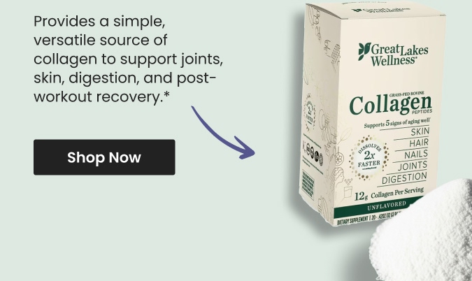 Provides a simple, versatile source of collagen to support joints, skin, digestion, and post-workout recovery.* Shop Collagen Peptides by Great Lakes Wellness.