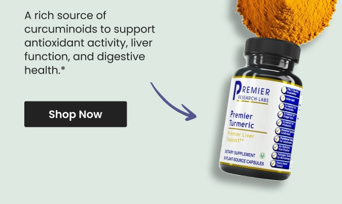 A rich source of curcuminoids to support antioxidant activity, liver function, and digestive health.* Shop Premier Turmeric by Premier Research Labs.