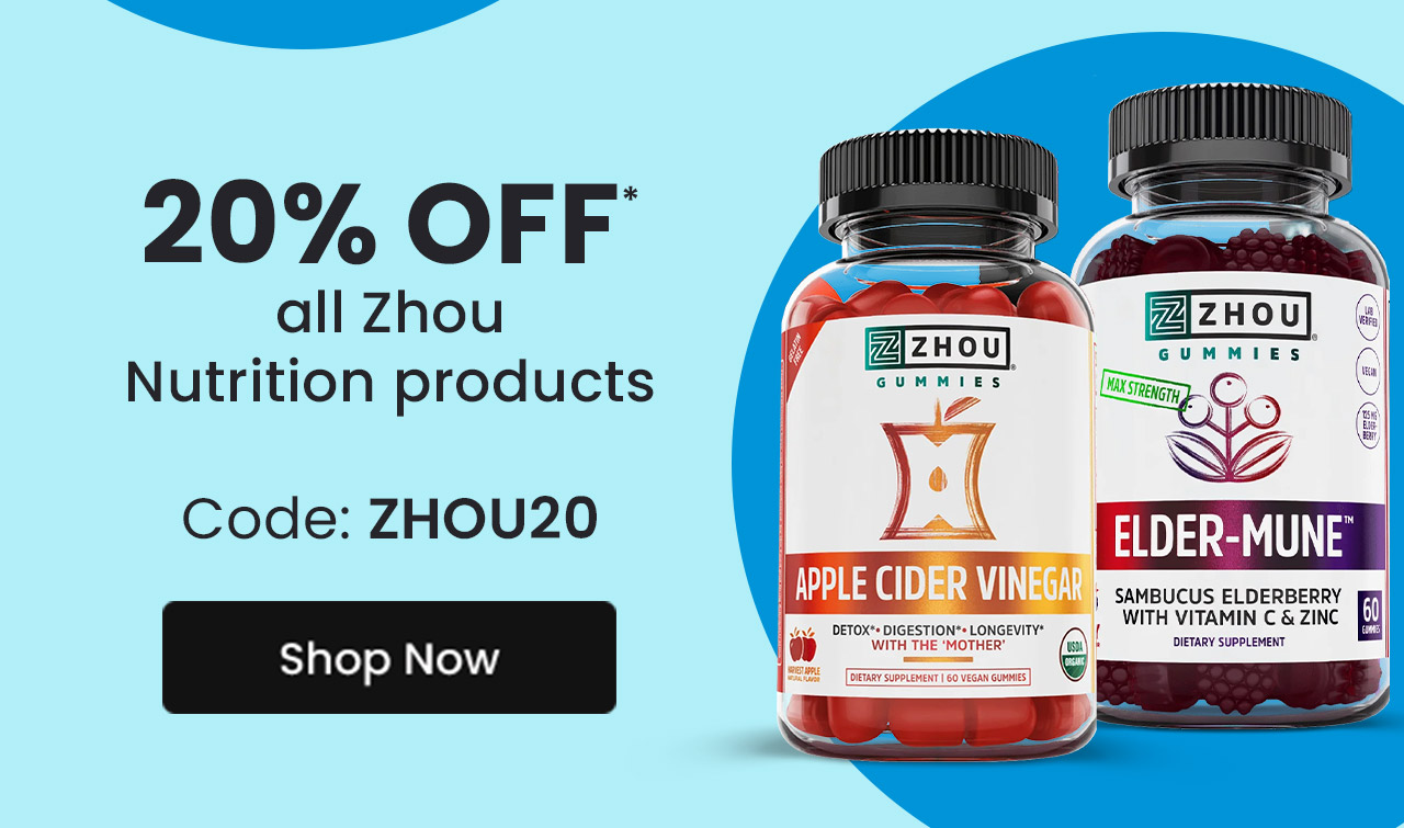 Zhou Nutrition: 20% off* all Zhou Nutrition products. Use code: ZHOU20. Shop now.