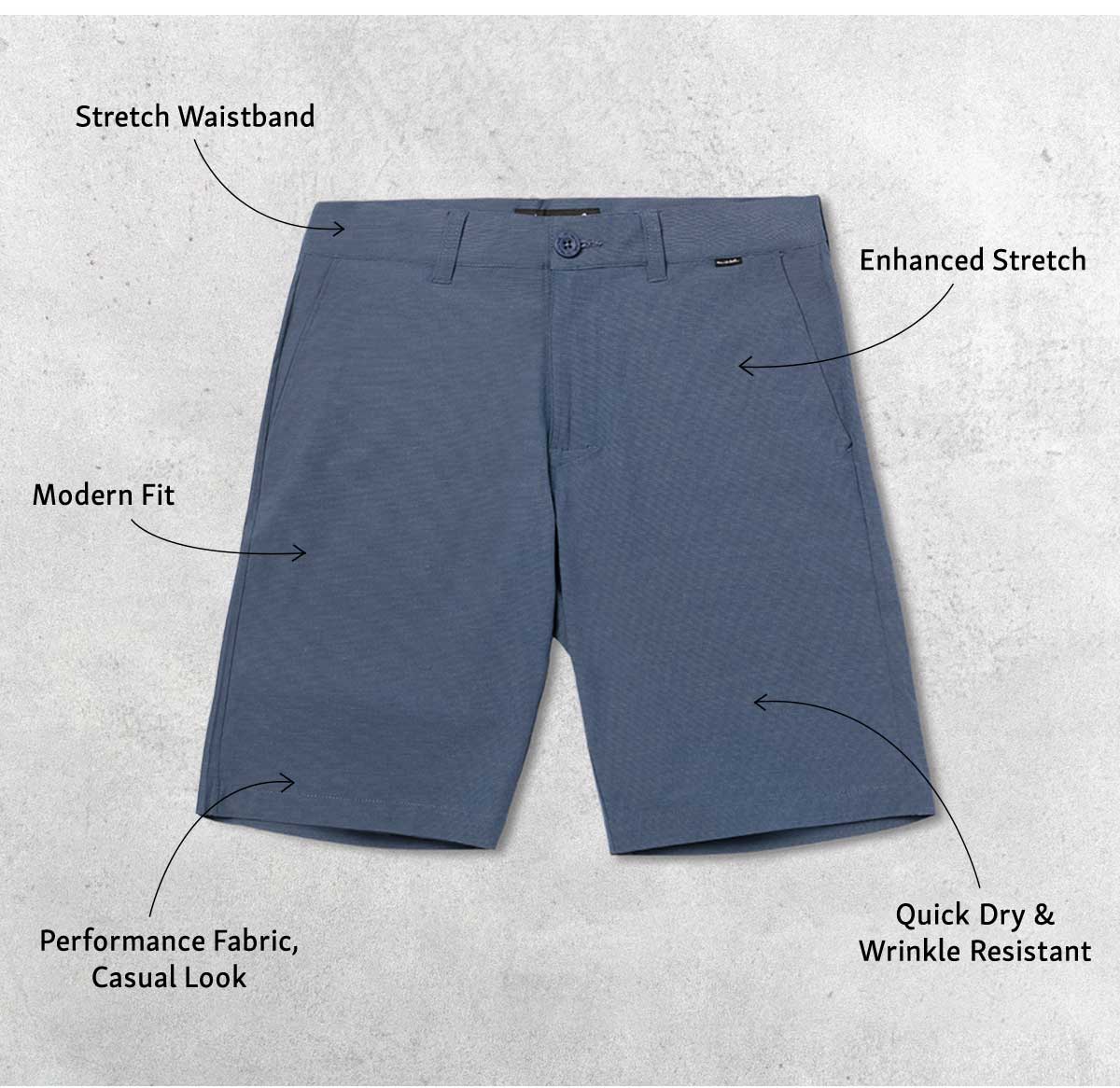 Stretch Waistband Enhanced Stretch Modern Fit Quick Dry Performance Fabric, Wrinkle Resistant Casual Look 