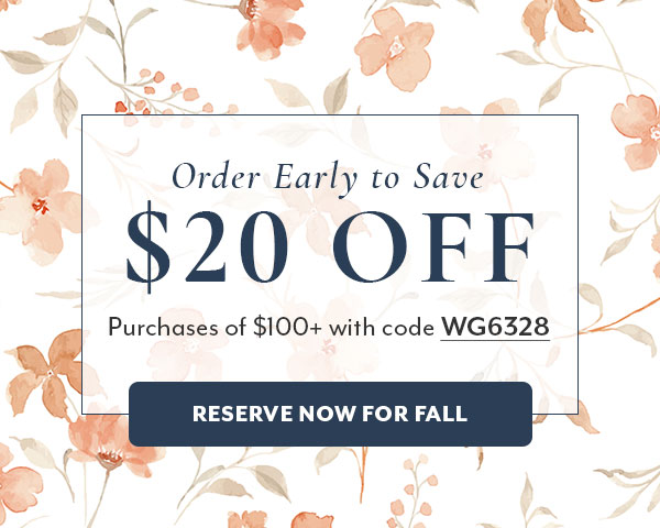 Order Early to Save $20 Off $100 with code WG6328