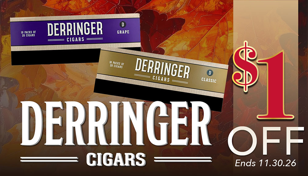 $1 off Derringer Little Cigars. Ends September 30, 2026