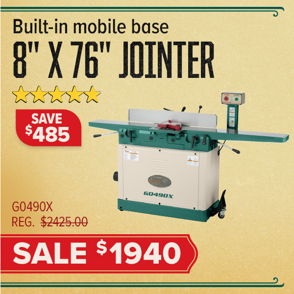 Jointer with Parallelogram Beds and Spiral Cutterhead