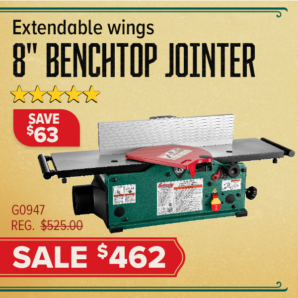 Benchtop Jointer with Spiral-Type Cutterhead