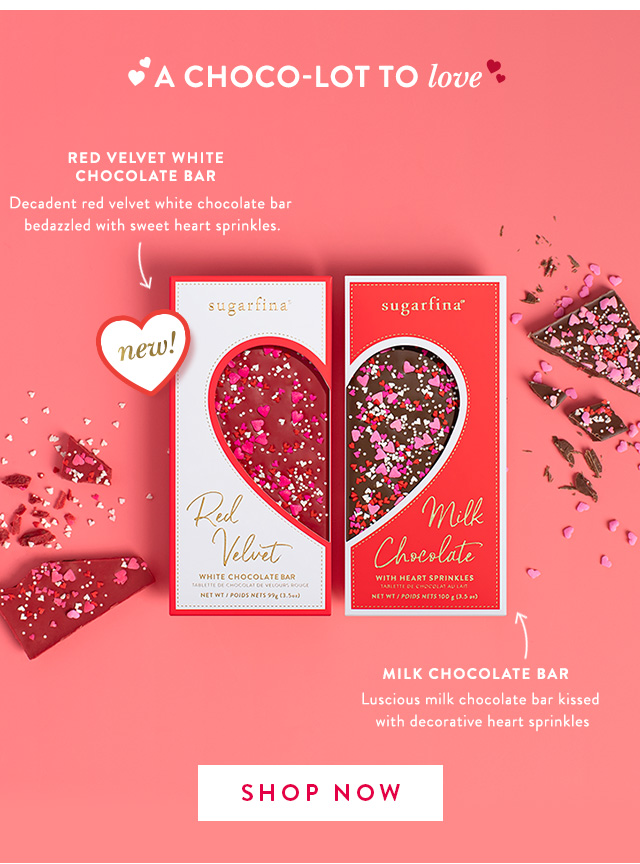 Tell them they melt your heart with our new Red Velvet and Milk Chocolate bars.