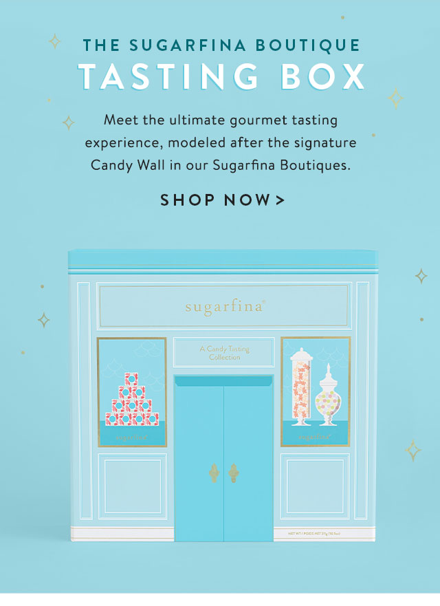 The Sugarfina Boutique Tasting Box. Meet the ultimate gourmet tasting experience, modeled after the signature Candy Wall in our Sugarfina Boutiques. Shop Now>