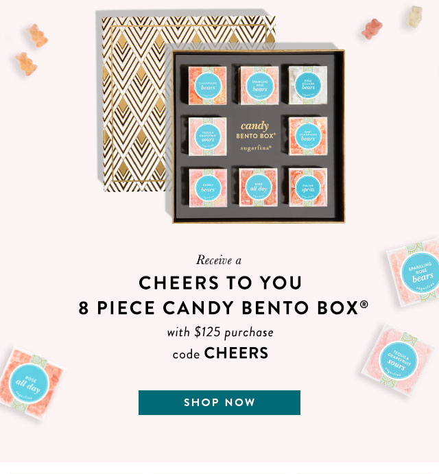 Receive a Cheers To You 8 Piece Candy Bento Box with $125 purchase code CHEERS