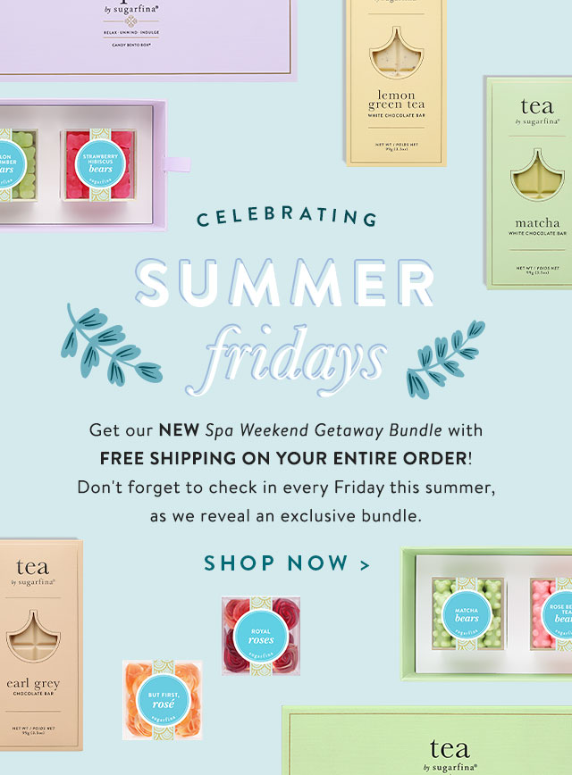 FREE shipping with the purchase of our Spa Weekend Getaway Bundle. Spa 3 Pc Bento + Tea 3 Pc Bento + Matcha White Chocolate Bar + Earl Grey Chocolate Bar + Lemon Green Tea Chocolate Bar + But First, Rosé Roses + Royal Roses