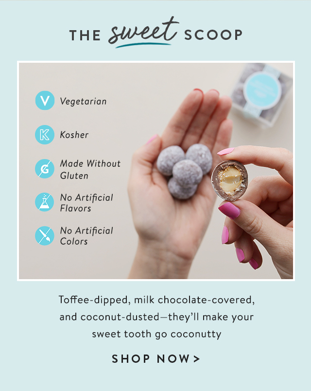 The sweet scoop: vegetarian, Kosher, made without gluten, no artificial flavors, no artificial colors.