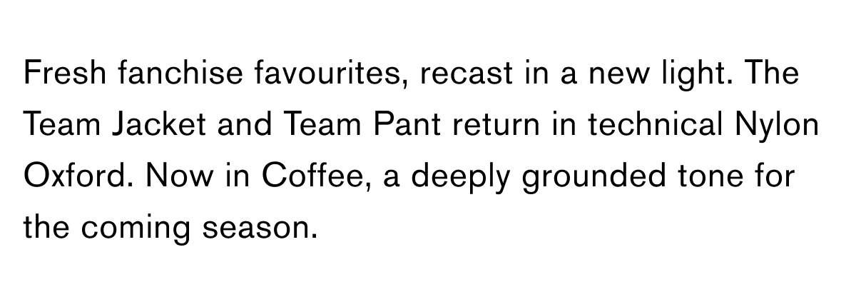 The Team Kit, new in Coffee.