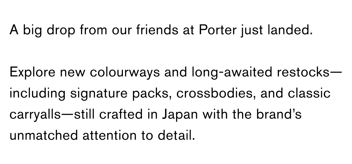New & Restocked: Porter Japan