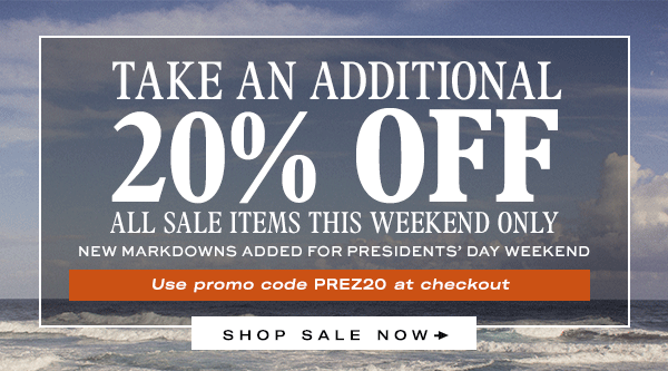 Take an Additional 20 percent off All Sale Items! This Weekend Only