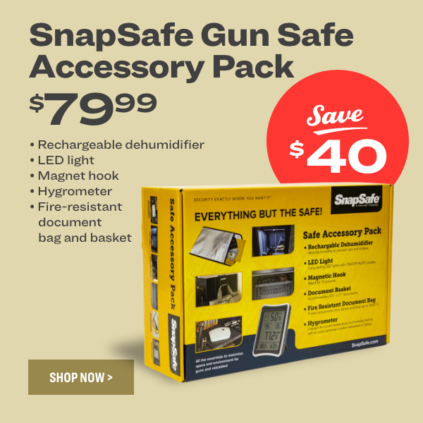 SnapSafe Gun Safe Accessory Pack $7999 Rechargeable dehumidifier LED light Magnet hook Hygrometer Fire-resistant document bag and basket - SHOPNOW 