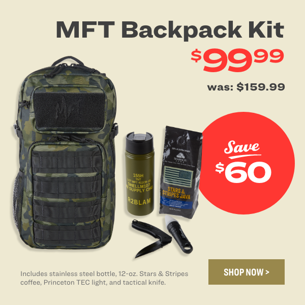 MFT Backpack Kit was: $159.99 I bottle, 12 azsm Stripe: Includes s bot Princeton TEC light, and tac coffee, Pri 