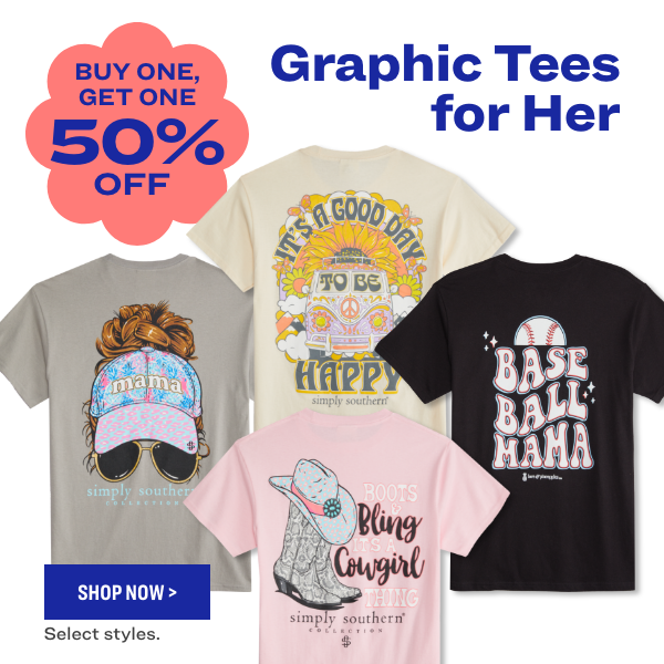 Buvoneh Graphic Tees GET ONE 50% for Her Select styles. 
