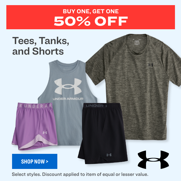 UA tees, tanks and shorts