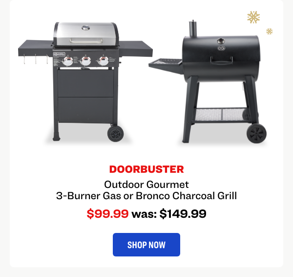 Outdoor Gourmet 3-Burner Gas or Bronco Charcoal Grill