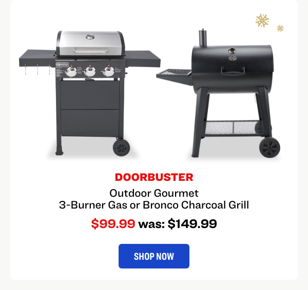 Outdoor Gourmet 3-Burner Gas or Bronco Charcoal Grill
