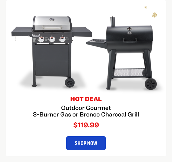 Outdoor Gourmet 3-Burner Gas or Bronco Charcoal Grill