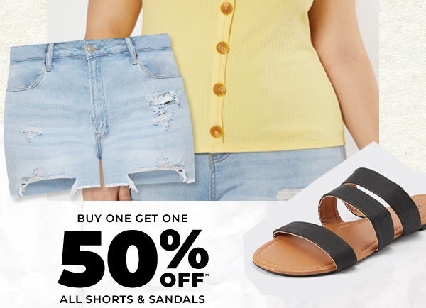 buy one get one 50 off shorts and sandals