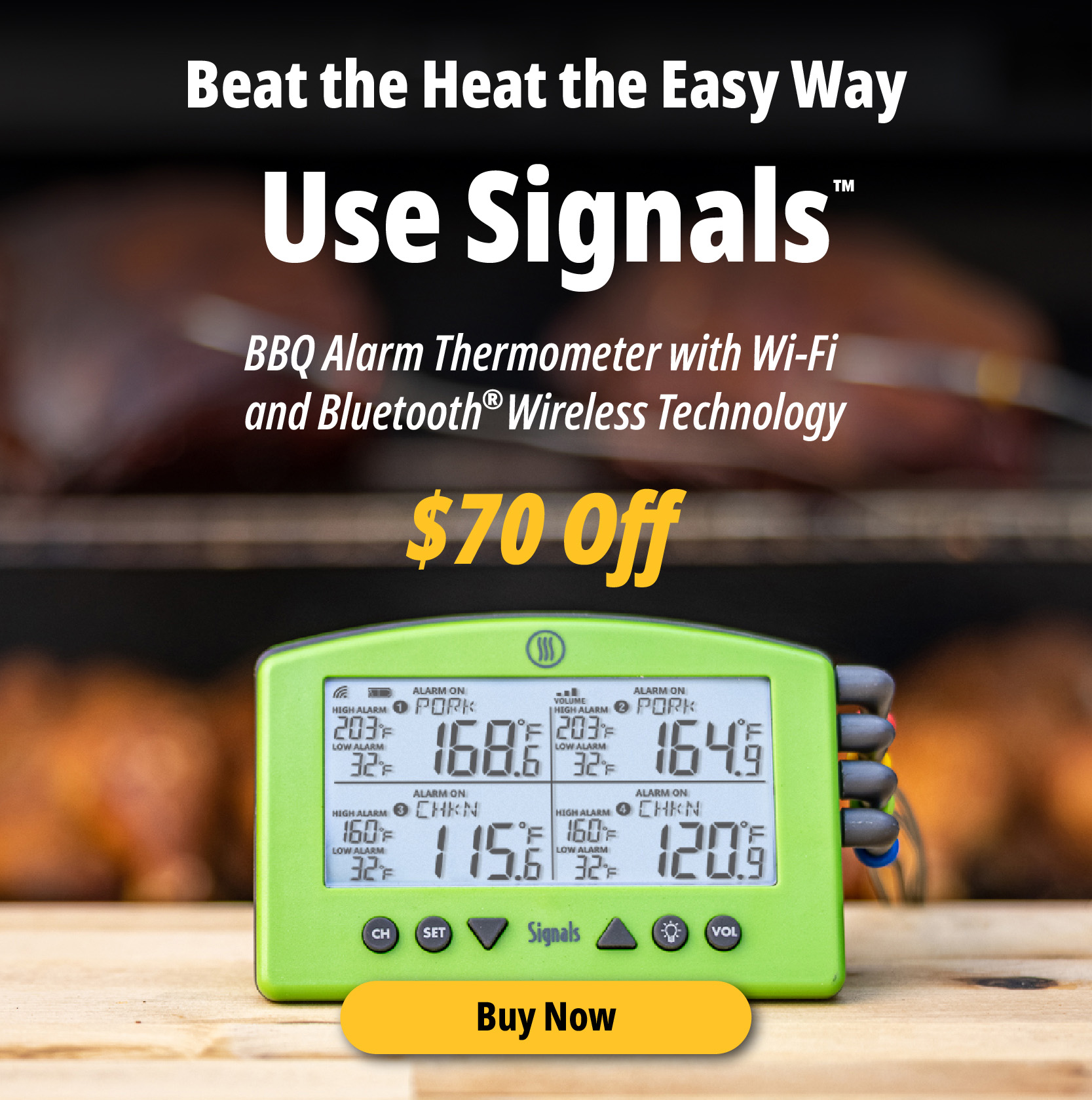 ThermoWorks Signals BBQ Alarm Thermometer with Wi-Fi and Bluetooth Wireless Technology - Orange